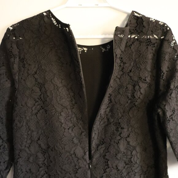 Banana Republic Women's Sz 8 Black Lace 1/4 Length Sleeve Crewneck Midi Dress‎ - Picture 7 of 14